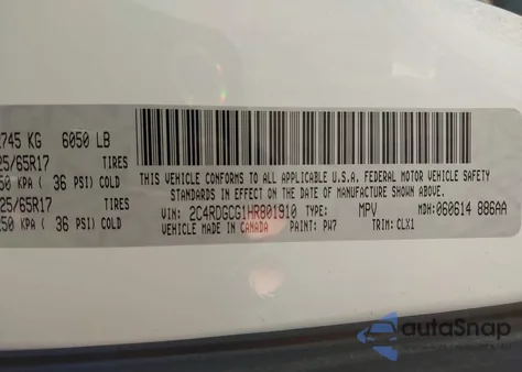 2017 Dodge Grand Caravan Sxt from USA, damaged, VIN 2C4RDGCG1HR801910